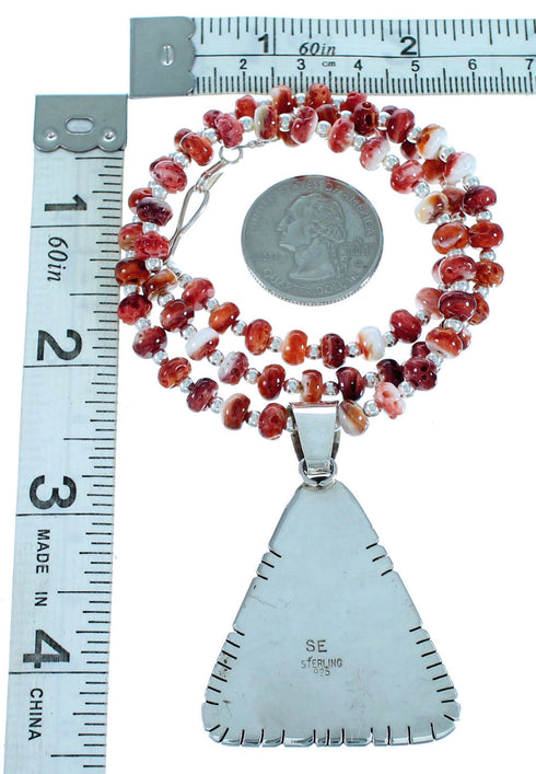 Oyster Shell Sterling Silver Navajo Bead Necklace And Pendant Set RX112974